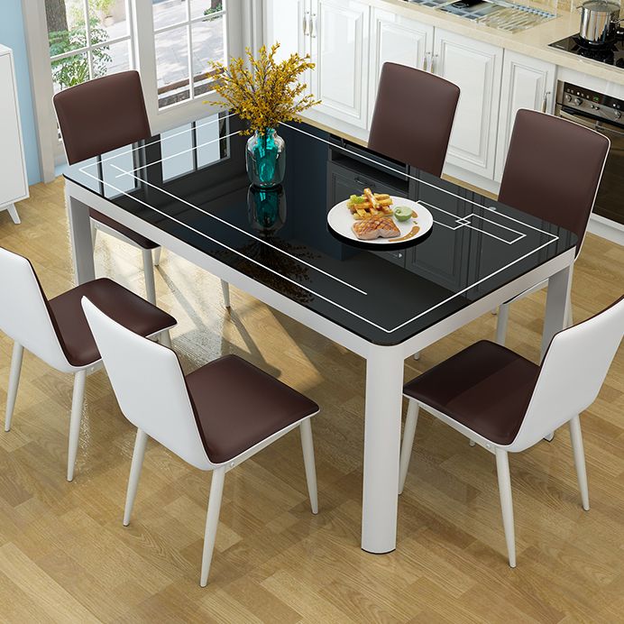 Modern Glass Desktop Rectangle Dining Table 4 Legs for Dining Room