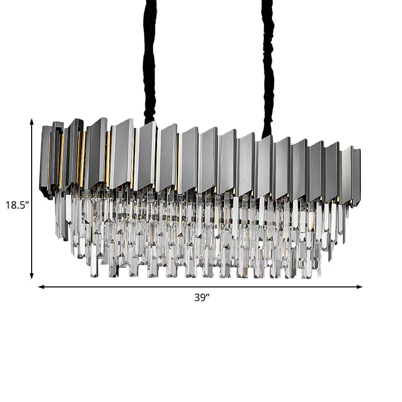 Crystal Layered Pendant Chandelier 39" Wide Modern 10 Lights Grey Hanging Ceiling Light over Island