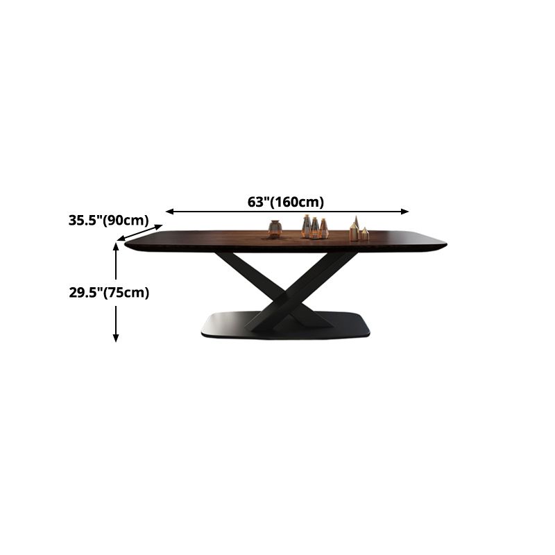 Mesa de comedor rectangular industrial de metal, mesa superior de madera maciza con base de pedestal