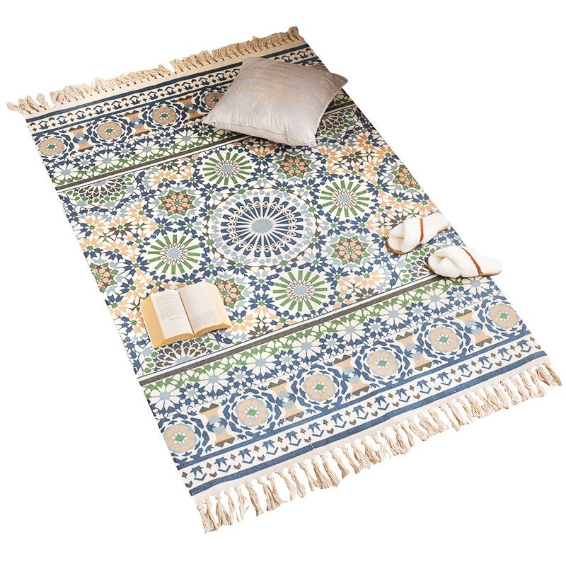 Traditional Comfort Rug with Fringe Southwestern Pattern Carpet Cotton Blend Rug for Living Room