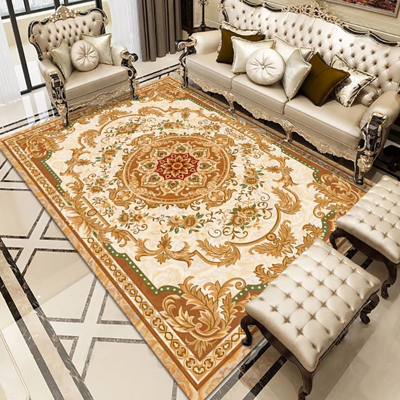 Multicolor Polyester Area Rug European Floral Pattern Carpet Non-Slip Backing Carpet