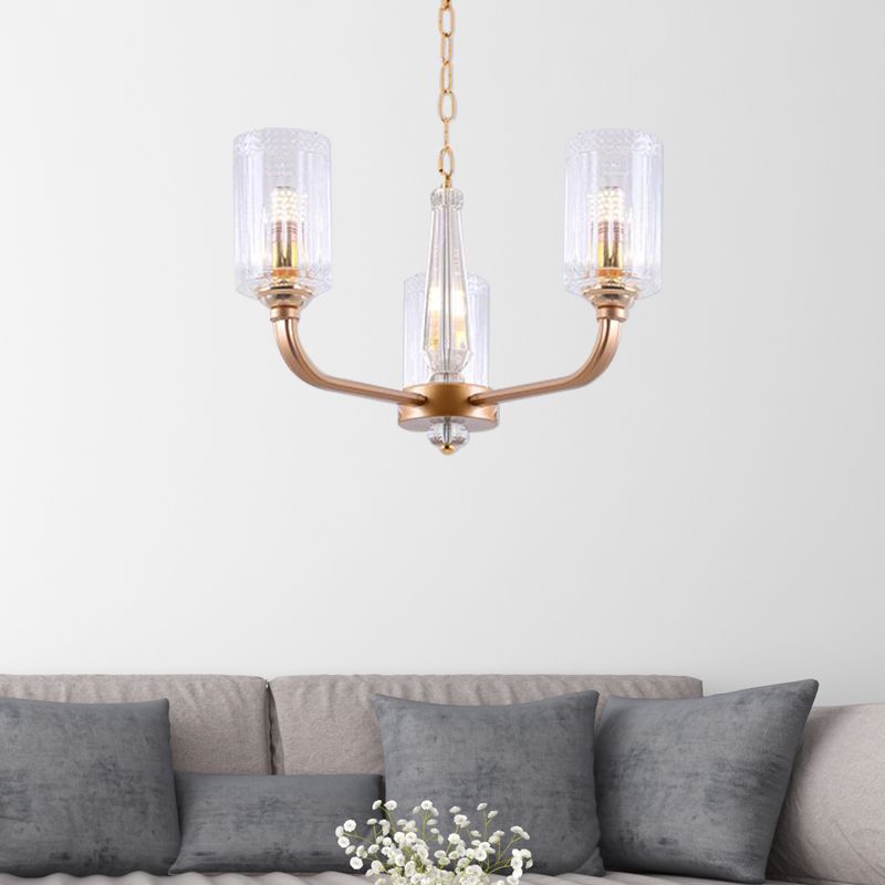 Clear Glass Cylinder Chandelier Light Vintage 3/5/6/8 Heads Chandelier Lighting Fixture in Gold