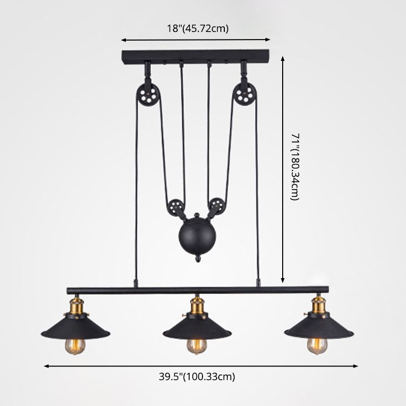 Metal 3 luces de la isla Polea de iluminación colgante colgante lineal vintage para comedor