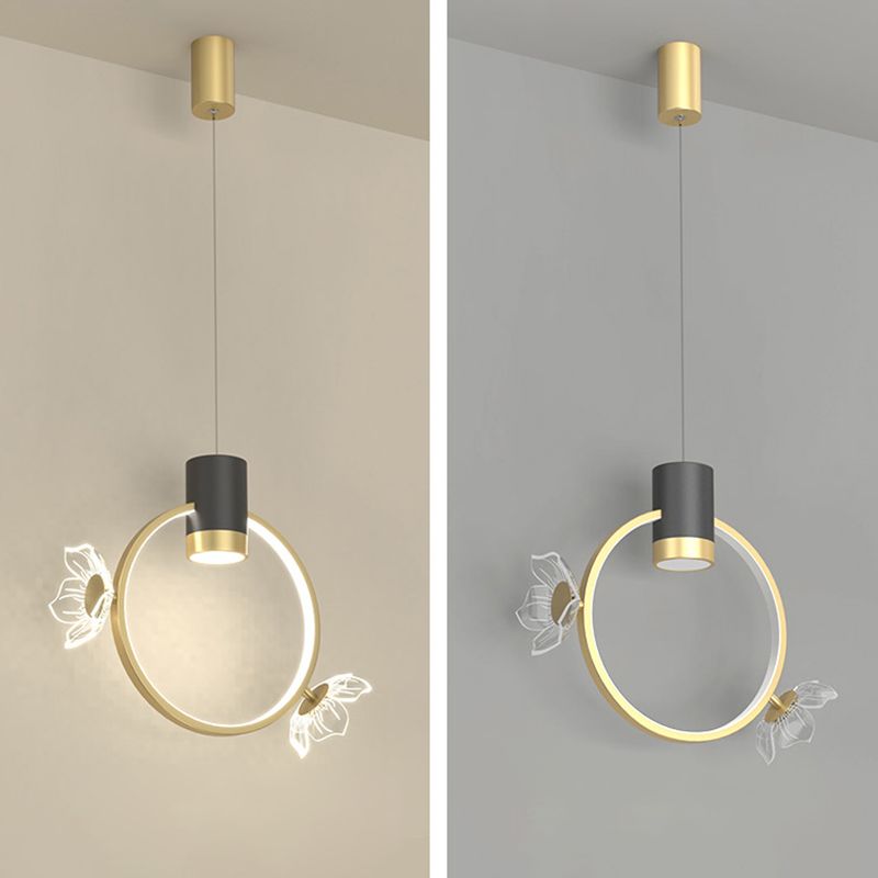 Luz colgante de anillo de halo dorado simplicidad de colgante de colgante de led de metal para dormitorio