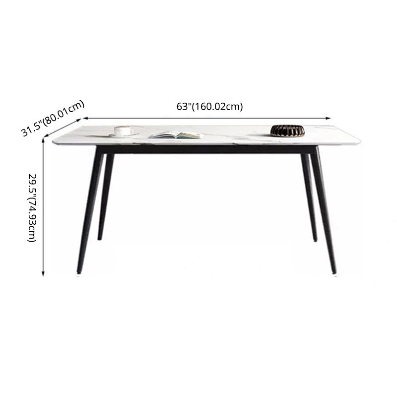Modern Style Sintered Stone Dining Table with Rectangle Shape Table and 4 Black Legs Base
