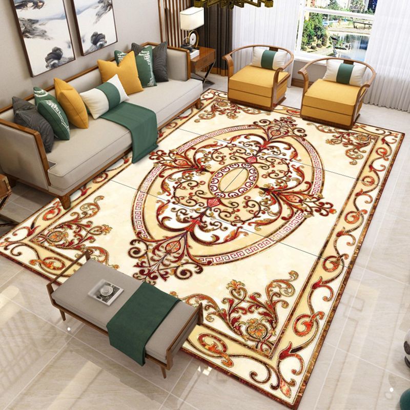 Yellow Luxury Rug Polyester Graphic Area Rug Stain Resistant Rug for Drawing Room