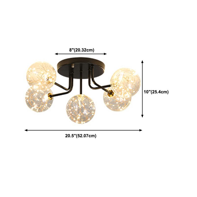 5/7-Light Modernism Black Flush Mount Lighting Glass Shaded Ceiling Light