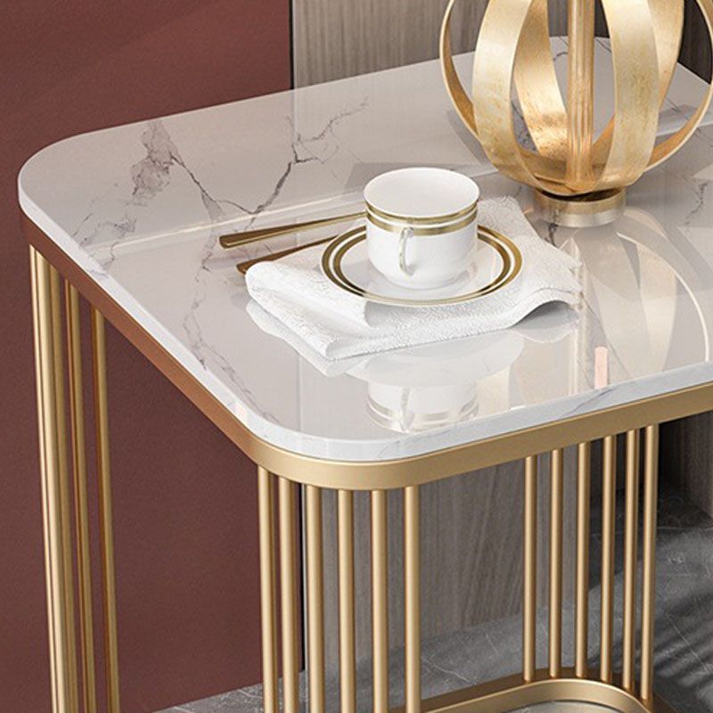 Contemporary Frame End Table Square Slate Top End Table, 21.7" Tall