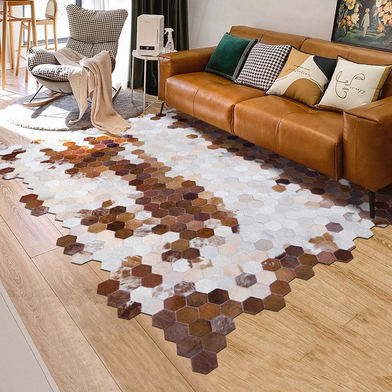Creative Geo Printed Rug Brown Cowhide Area Rug Pet Friendly Easy Care Indoor Rug for Decoration