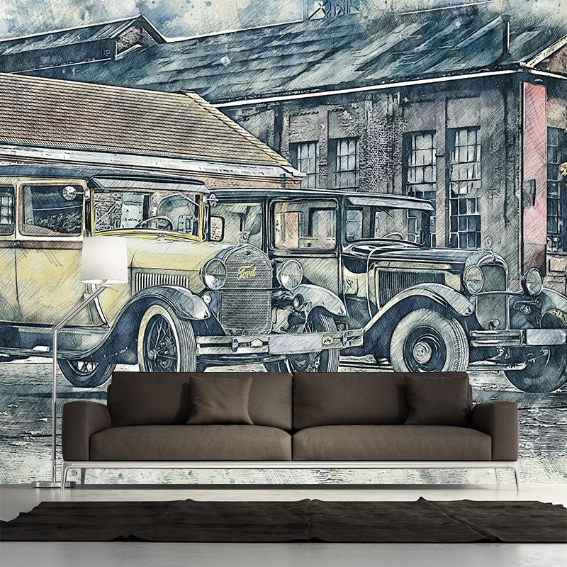 Ilustración Mural de coches antiguos Revestimiento de paredes de estilo industrial para decoración de paredes