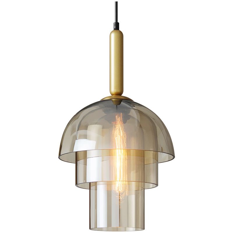 Cognac Triple-layer Glass Shade Suspension Light 9.8" Wide Modern Style Lighting Fixture for Entrance Hallway