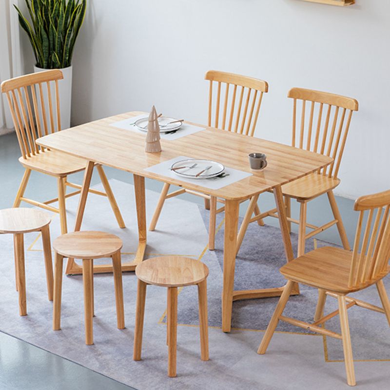 Contemporary Rectangle Dining Table Rubberwood Solid Wood Table with Double Pedestal