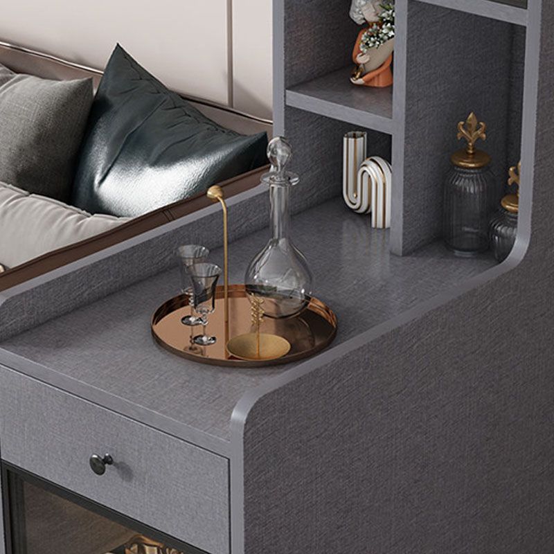 Glass Paned Modern Straight Legs Wood Accent Cabinet with Shelves