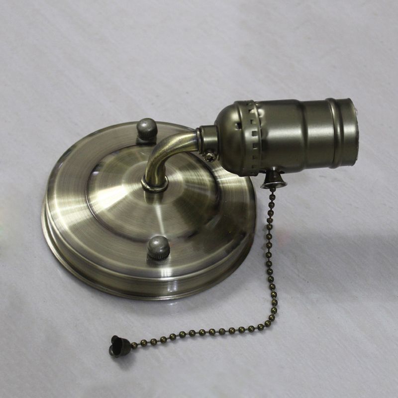 1 Light Wall Sconce Industrial Vintage Open Bulb Metal Wall Lighting with Pull Chain in Black/Silver for Bedroom