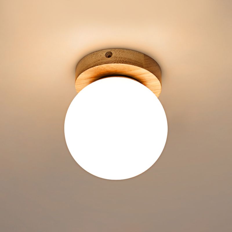 Opal Glass Head/Cubic/Globe Flushmount Simplicity LED Ceiling Fixture with Wood Antler/Square/Round Design in Beige