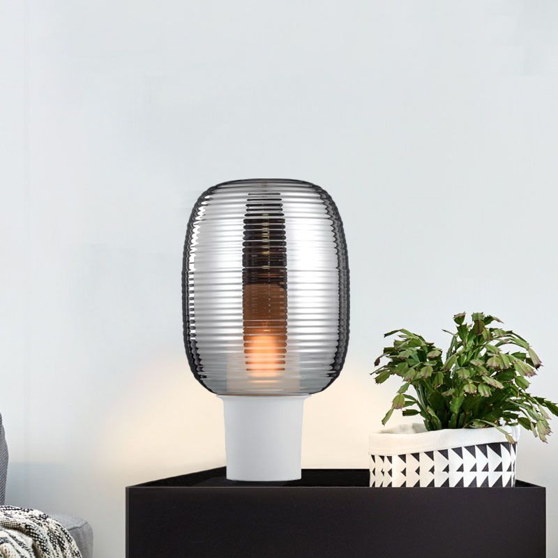 Modern Creative Drum Table Lamp Wrought Iron Desk Lamp with Glass Shade