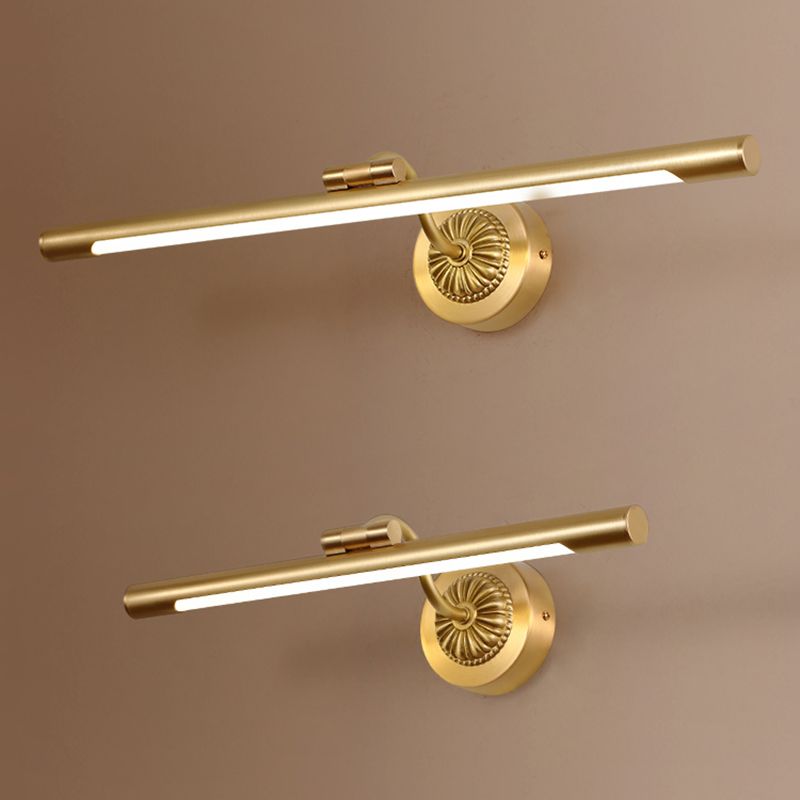 Brass Straight Mirror Light American Style 1 Light Wall Lamp for Bathroom