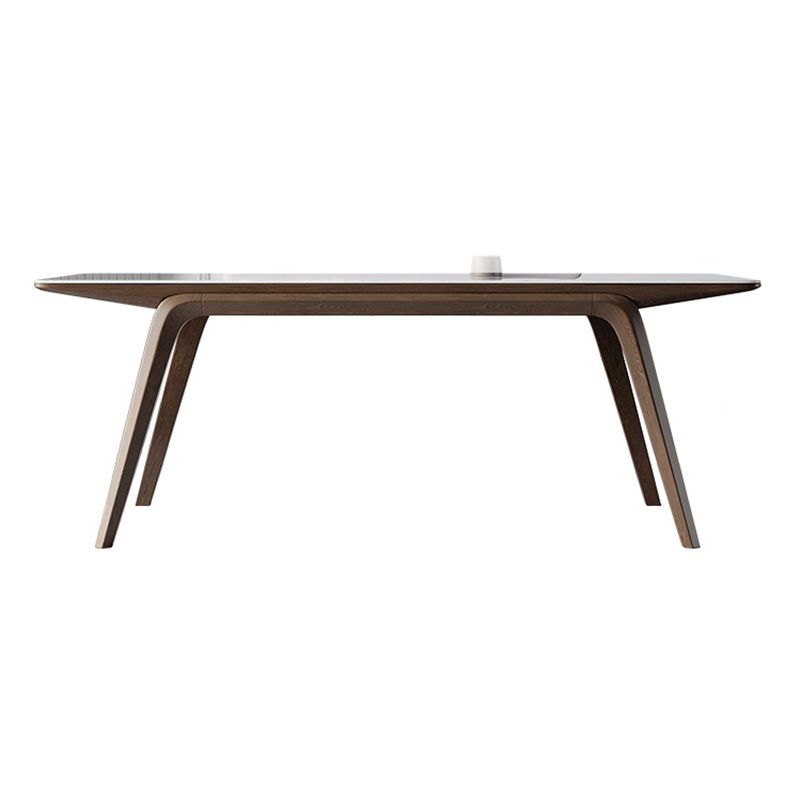 Industrial Rectangle Dining Table Sintered Stone Table with Wooden Legs