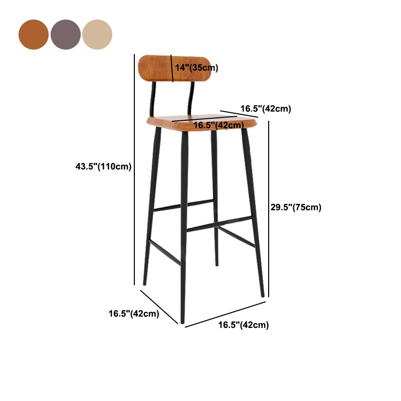 Industrial Square Bar Stool Solid Wood Armless Bar Chair with Metal Legs