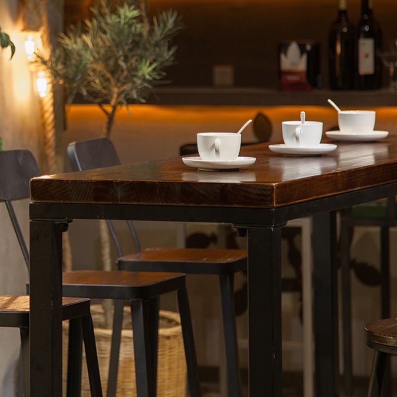 Industrial Style Bar Dining Table Solid Wood Bar Stool Table with Black Base