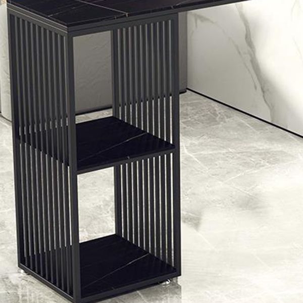 Industrial Stone Top Bar Dining Table Rectangle Bar Table with Storage Base