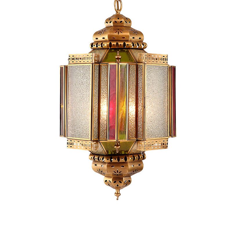 Lampadino a 4 luci lampadario classico veranda lampada appesa con tonalità in vetro glassata lanterna in ottone