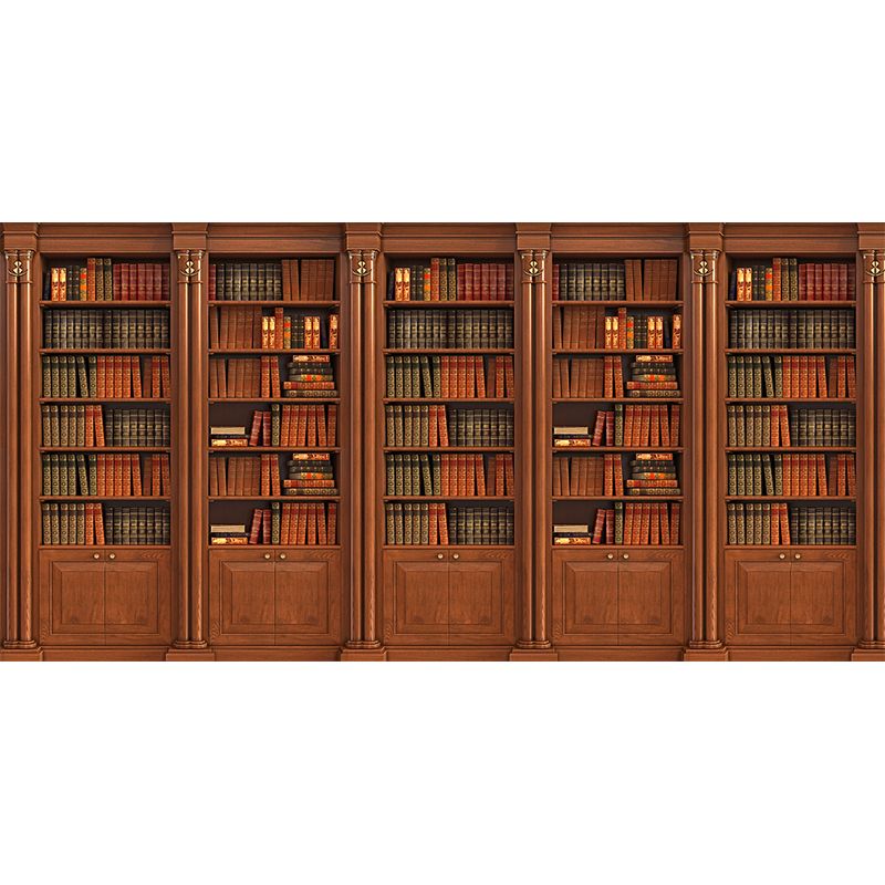 Red Brown Book Cabinet Mural Decal Water-Proof Contemporary Office Wall Art, Size Optional