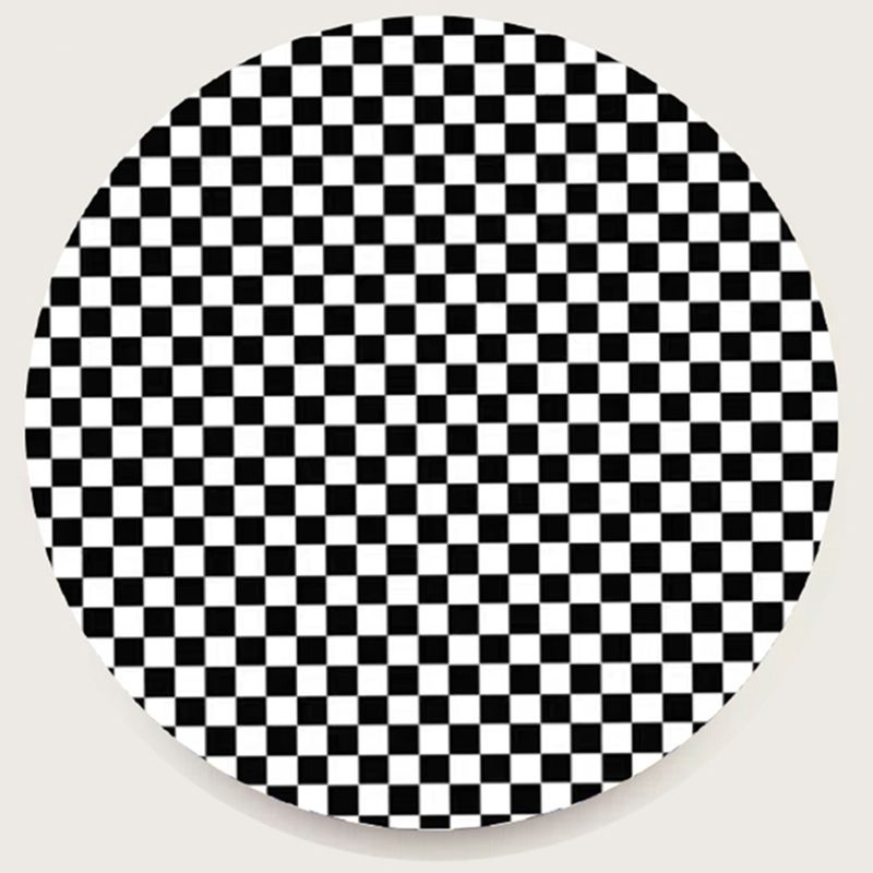 Round White Tone Simple Area Carpet Polyester Checkered Indoor Rug Easy Care Carpet for Living Room