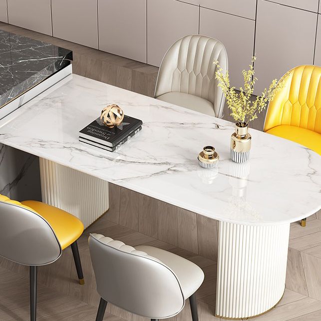 Tavolo da pranzo moderno in pietra sinterizzata con doppio piedistallo per sala da pranzo