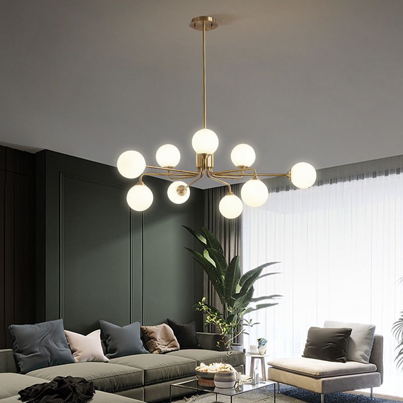 Modos Chandelier Lighting Fixture Simplicity White Glass Brass Finish Ceiling Light for Living Room