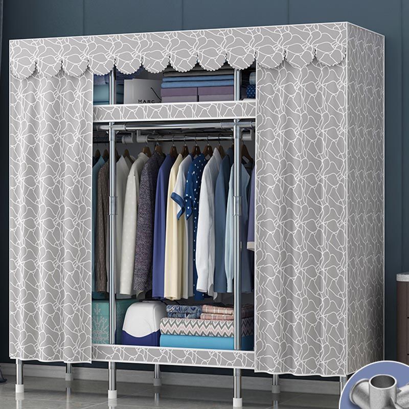Contemporary Style Wardrobe Steel Cloth Rod Included Wardrobe Closet with Door