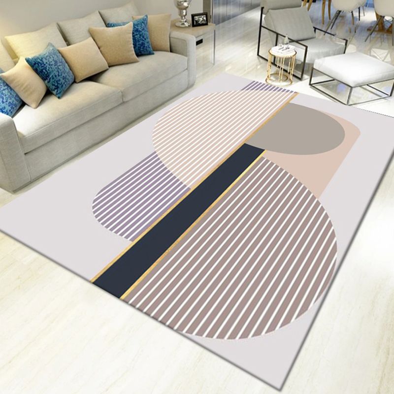 Pink Striped Rug Polyester Modern Rug Stain Resistant Rug for Living Room