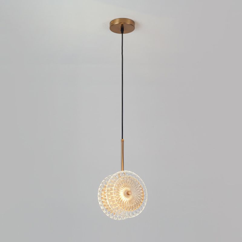 Luz de suspensión de disco de cristal Simplicidad LED colgante plateado de latón para Diner