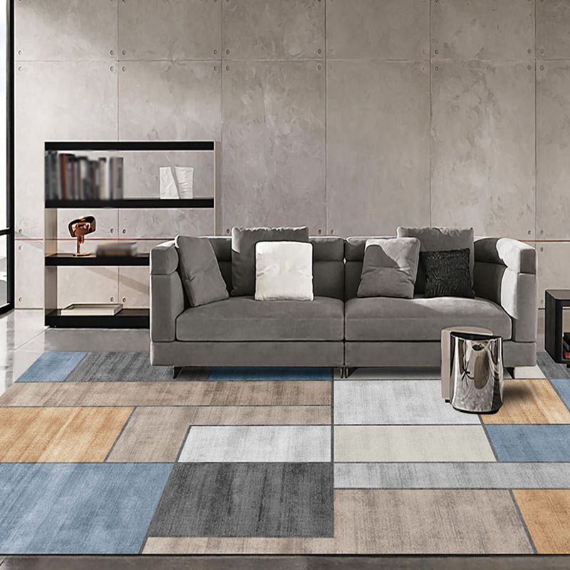 Brown Modern Rug Polyester Square Rug Non-Slip Backing Rug for Living Room