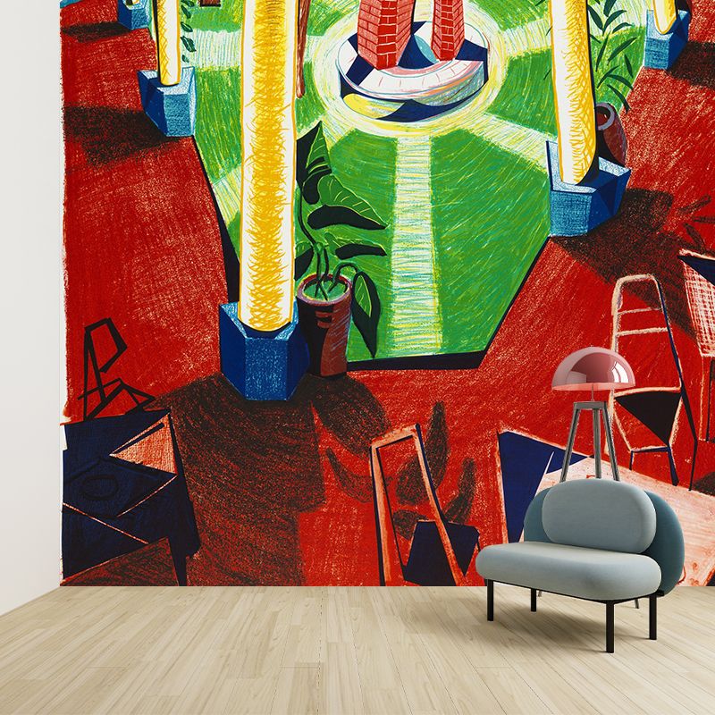 Full Size Exhibition Wall Mural Decal Red-Green Non-Woven Fabric Wall Art, Stain-Proof, Custom Made