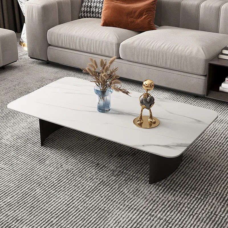 Glam 15.7" H Rectangle Slate Coffee Table Steel 2 Legs Cocktail Table
