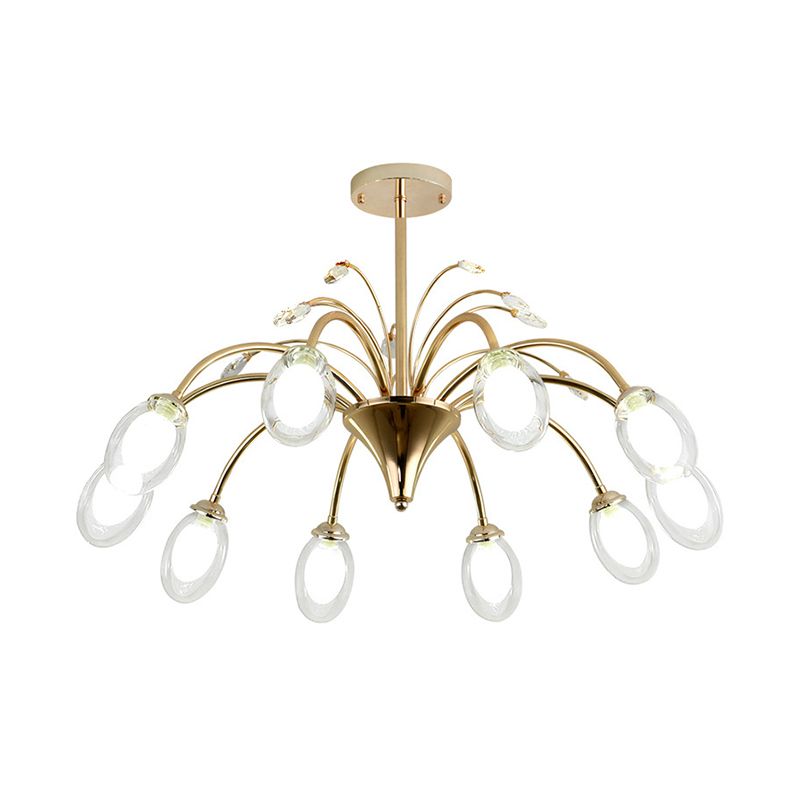 Clear Glass Egg Hanging Light Fixture Modern 10 Heads Sputnik Pendant Chandelier in Brass