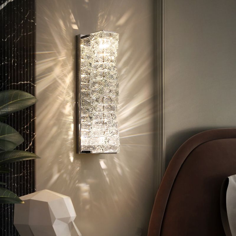 Modern Style Wall Sconce 1-Light Wall Mount Lamp with Crystal Shade for Bedroom