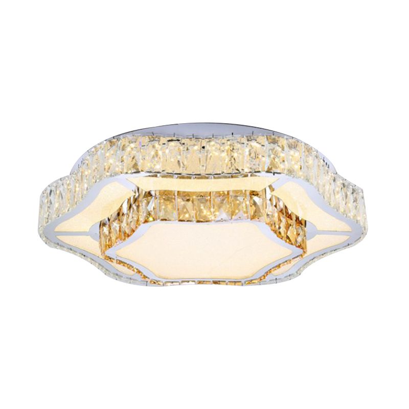 2 Layers Flower LED Flush Light Contemporary Chrome Crystal Ceiling Mounted Lamp for Living Room