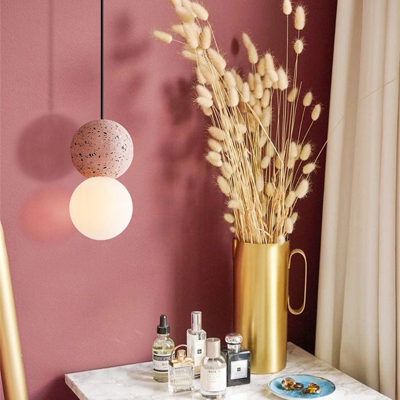 Round Terrazzo Mini Hanging Light Nordic Minimalism Style 1-Light Pendant for Bedside
