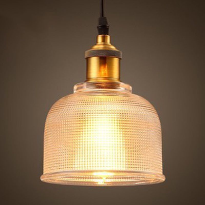1 Light Bell Pendant Lamp Vintage Industrial Ribbed  Glass Hanging Lamp for Dining Room Table