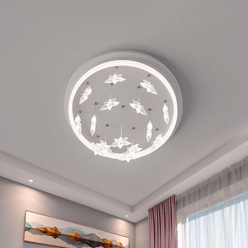 Modern Circle Flush Mount Lighting Acrylic Kids Bedroom LED Ceiling Fixture with Star Drape, Warm/White Light