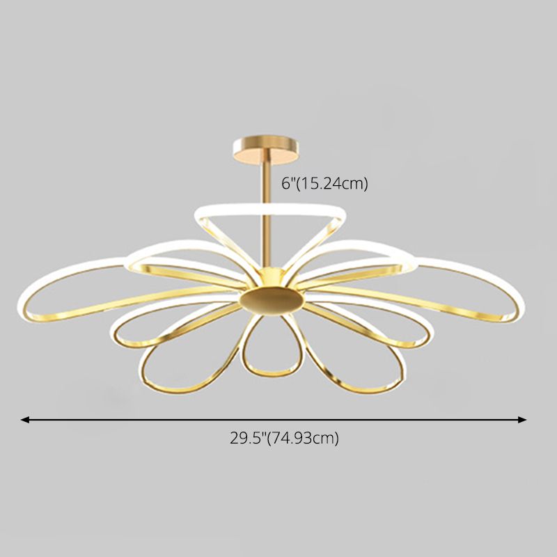 Flower Chandelier Light Fixture Simple Metal Living Room LED Hanging Light Kit in Gold