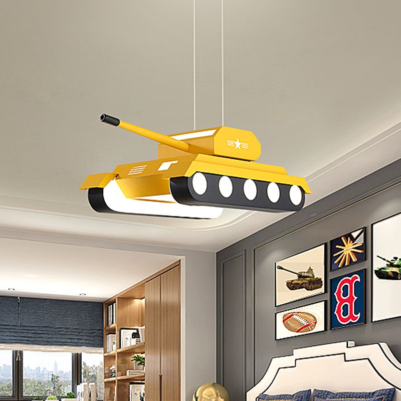 Yellow/Blue Tank Pendant Lighting Cartoon LED Acrylic Chandelier Light in Warm/White Light for Boys Bedroom