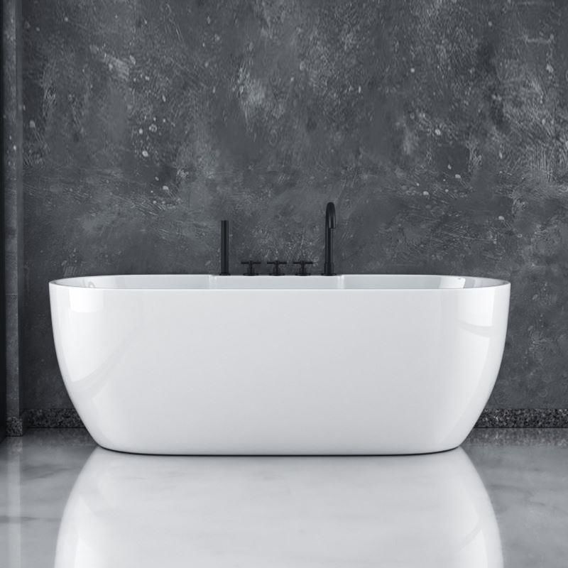 White Stand Alone Bath Modern Oval Soaking Acrylic Back to Wall Bathtub