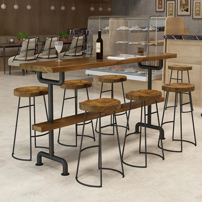 Contemporary Backless Dining Stools Solid Wood Bar Stools with Footrest