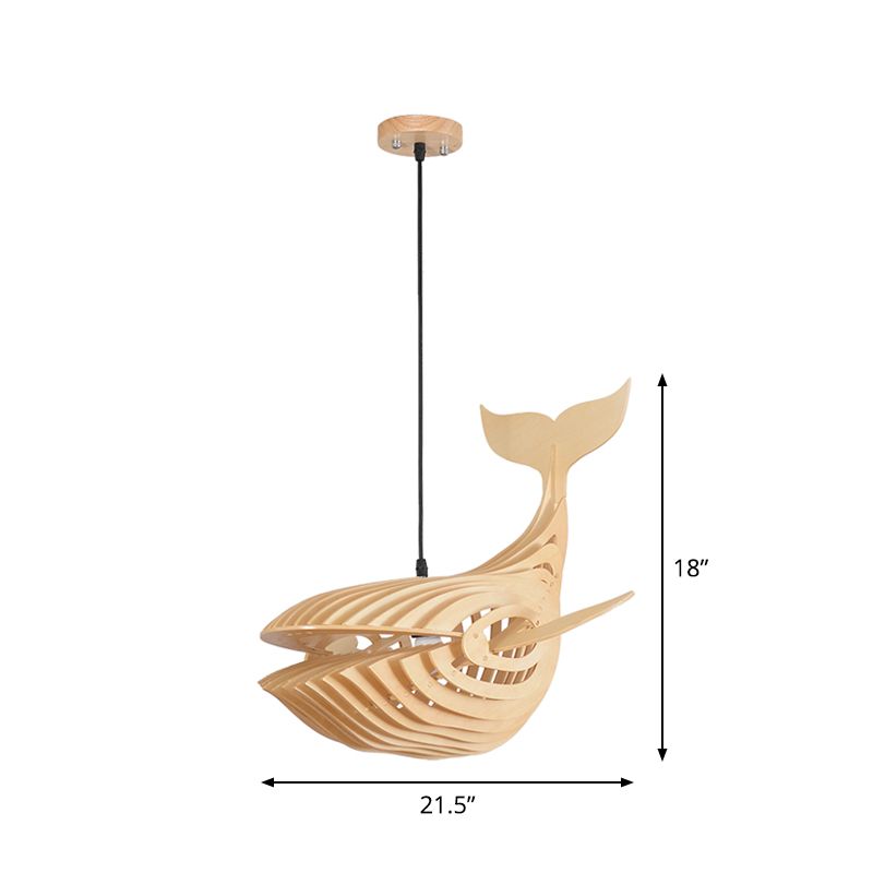 Whale Kids Bedside Down Lighting Anhänger Holz 1 Kopf moderne Hanglampe in Beige, 21,5 "/31,5"/39 "breit