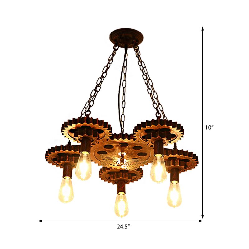 Metal Rust Pendant Lamp Wagon Wheel 5-Light Industrial Chandelier Light Fixture with Chain