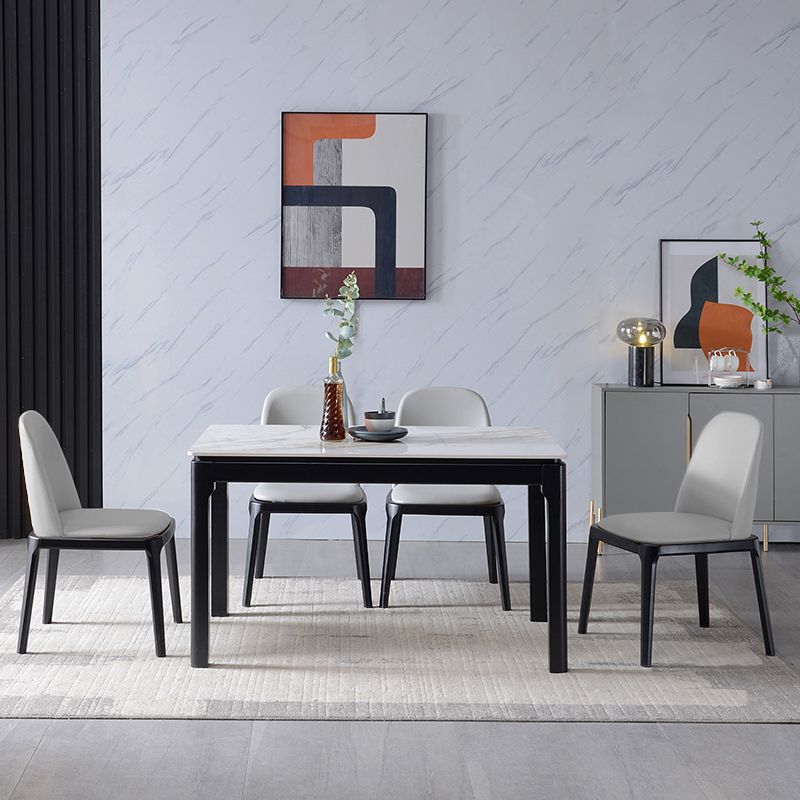 Mesa de comedor de piedra sinterizada de mediados de siglo 4 patas de madera de goma mesa de rectángulo de madera de caucho para casa
