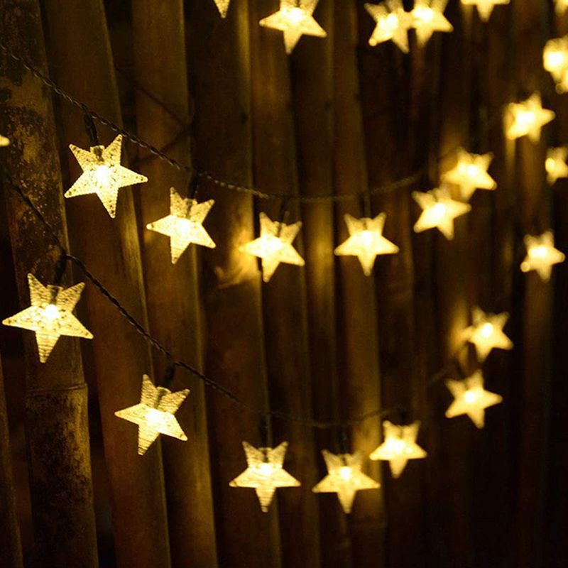 Star Shape Plastic Solar String Lamp Art Decor Clear LED Fairy Lighting for Backyard